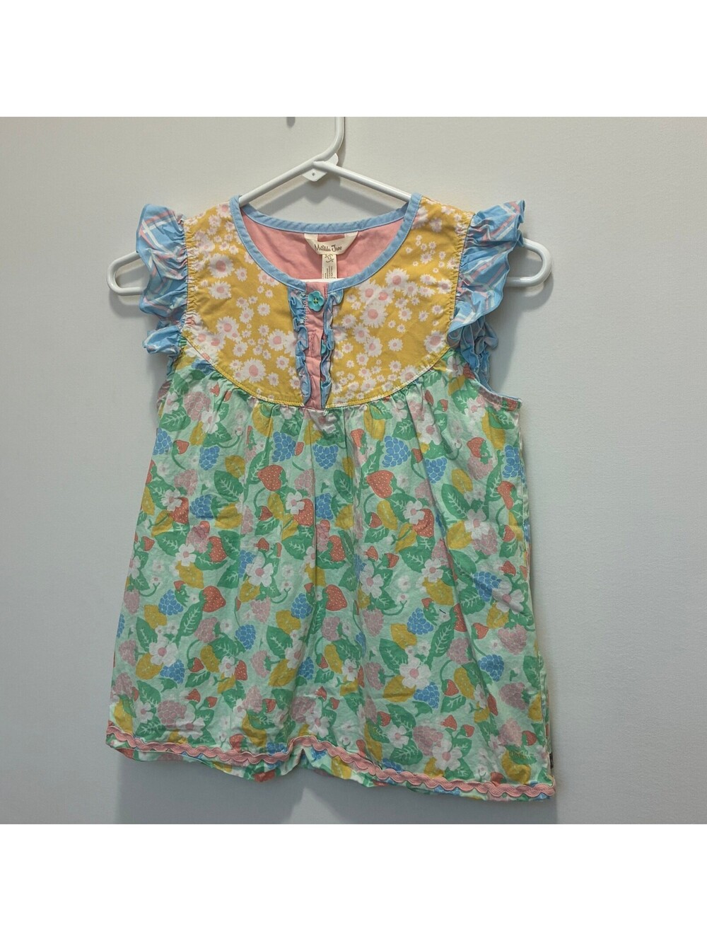 Matilda Jane Girls Mixed Print Ruffle Sleeve Top Fruit Floral Size 12 Boutique